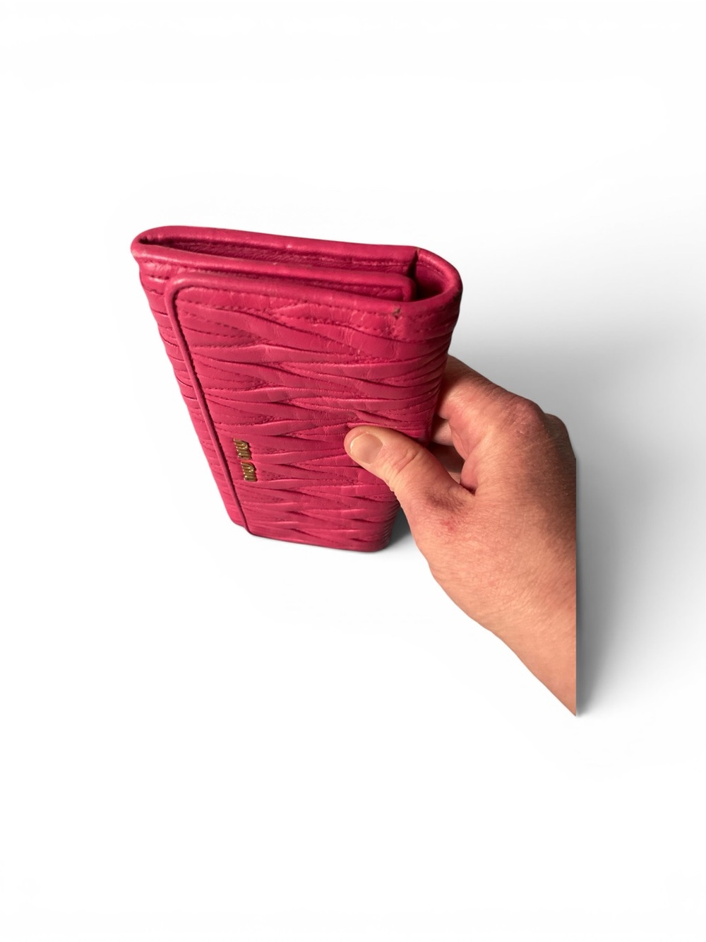 Miu Miu Matelassé Nappa Leather Wallet & 6-Ring Key Case Set - Pink/Fuschia - Picture 5 of 14